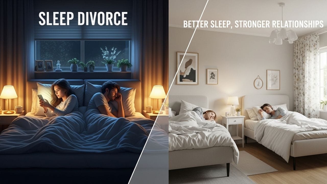 શું સ્લીપ ડિવોર્સથી સંબંધ નબળો પડે છે? આ સૌથી વધુ પૂછાતો પ્રશ્ન છે. પરંતુ નિષ્ણાતો કહે છે કે જવાબ વિપરીત છે. જ્યારે બંને ભાગીદારો સારી ઊંઘ લે છે, ત્યારે તેમનો મૂડ સુધરે છે. તેઓ ઓછા ઝઘડે છે અને દિવસભર વધુ સકારાત્મક રહે છે. આનો અર્થ એ છે કે અંતર રાત સુધી મર્યાદિત છે, હૃદય વચ્ચે નહીં. ( Credits: AI Generated )