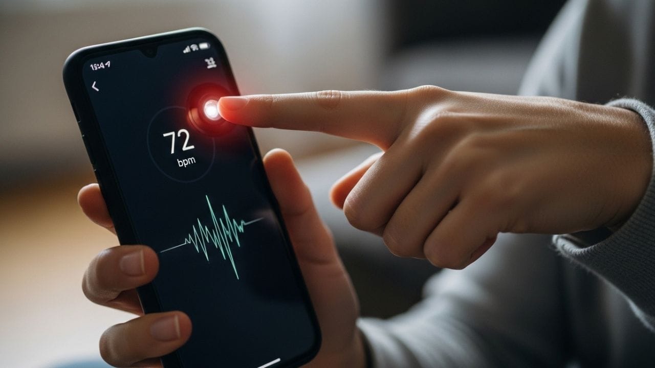 તમે ફોનની ફ્લેશલાઇટથી પણ તમારા હાર્ટબીટ માપી શકો છો. તેની માટે ફક્ત આંગળી ફ્લેશ પર રાખવી પડે છે, જેથી રક્તના પ્રવાહ પરથી ધબકારા માપી શકાય છે. આ કામ માટે એપ સ્ટોર અને પ્લે સ્ટોર પર ઘણી એપ્સ પણ ઉપલબ્ધ છે. ( Credits: AI Generated )