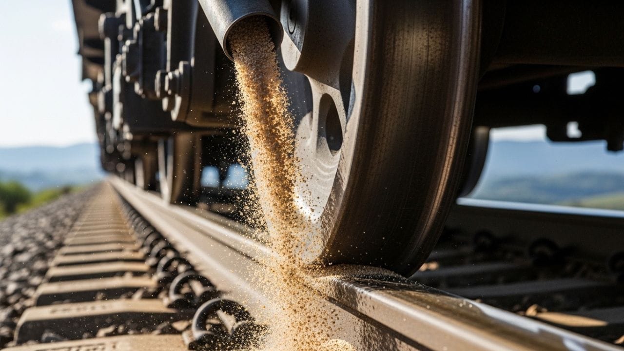 ટ્રેનના એન્જિનમાં સૂકી રેતીથી ભરેલું એક બોક્સ હોય છે, જેને સેન્ડબોક્સ કહેવામાં આવે છે. જ્યારે જરૂર પડે ત્યારે આ બોક્સમાંથી થોડી રેતી રેલના પાટા પર નાખવામાં આવે છે. આ રેતી પૈડા અને પાટા વચ્ચે પકડ વધારવામાં મદદ કરે છે, જેથી ટ્રેન લપસે નહીં અને તેને રોકવું અથવા સુરક્ષિત રીતે આગળ ચલાવવું સરળ બને. ( Credits: AI Generated )