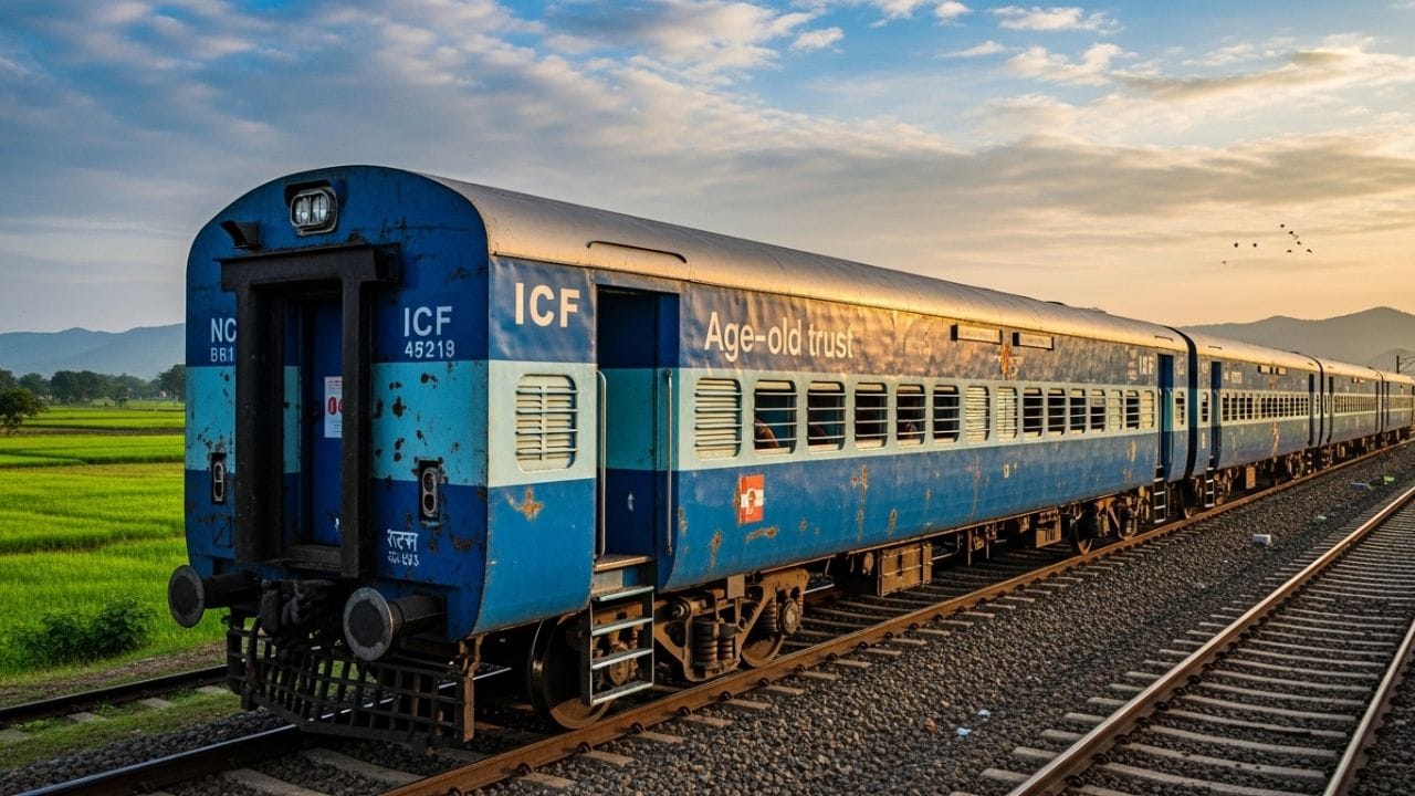 વાદળી ટ્રેન: વર્ષો જૂનો ભરોસો (ICF કોચ): જો ટ્રેન વાદળી રંગની હોય, તો સમજી લેવું કે આ 'ઇન્ટિગ્રલ કોચ ફેક્ટરી' (ICF) દ્વારા બનાવાયેલા પરંપરાગત કોચ છે. આ ડબ્બા લોખંડના બનેલા હોય છે અને તેમાં 'એર બ્રેક' સિસ્ટમ હોય છે. તેની મહત્તમ ઝડપ ૧૧૦ કિમી પ્રતિ કલાક હોય છે. આ ટ્રેનોમાં મુસાફરી કરતી વખતે ઝટકા થોડા વધારે લાગે છે, પણ આ ટ્રેનો દાયકાઓથી ભારતની લાઈફલાઈન છે.