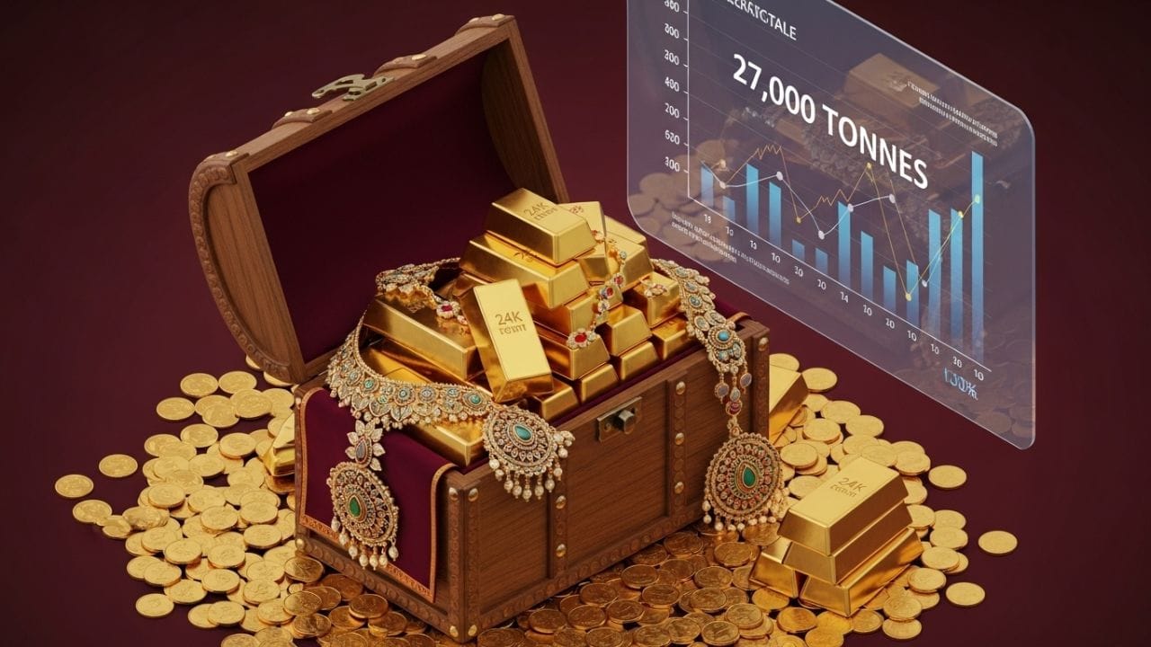 અંદાજ છે કે ભારતીય પરિવારો પાસે 25,000 થી 27,000ટન સોનું છે, જેની કિંમત દેશના કુલ જીડીપીના લગભગ 88.8% જેટલી એટલે કે $3.8 ટ્રિલિયન થાય છે.