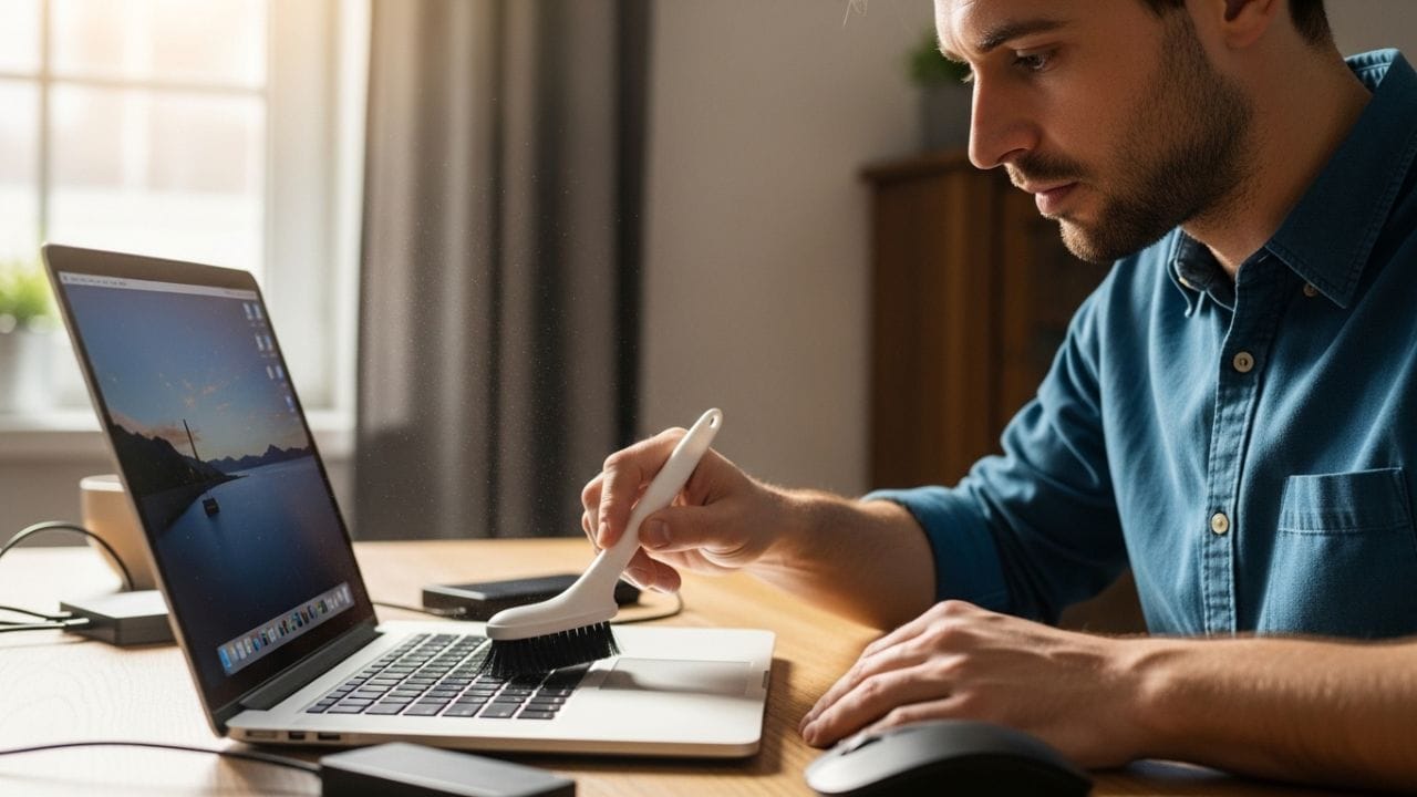 સ્ક્રીન તો સાફ કરી લીધી પણ કીબોર્ડમાં છુપાયેલા બેક્ટેરિયાનું શું? બ્રશ અને આલ્કોહોલની મદદથી ઘરે જ કરો લેપટોપનું ‘ડીપ ક્લીનિંગ’, જાણો સ્ટેપ-બાય-સ્ટેપ પ્રોસેસ, સફાઈ શરૂ કરતા પહેલા લેપટોપને સંપૂર્ણપણે બંધ કરી દેવું અનિવાર્ય છે. જો બેટરી નીકળી શકે તેવી હોય તો કાઢી લો અને ચાર્જરને અલગ કરી દો. ચાલુ લેપટોપમાં સફાઈ કરવાથી શોર્ટ સર્કિટ અથવા બટન પ્રેસ થવાને કારણે ડેટામાં ગરબડ થવાનું જોખમ રહેલું છે.