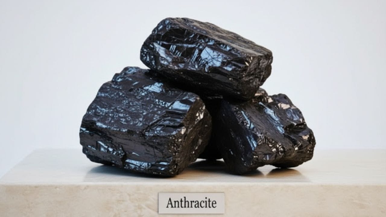 એન્થ્રેસાઇટ (હાર્ડ કોલ): આ કોલસાનો સૌથી શુદ્ધ અને સર્વોચ્ચ પ્રકાર છે. તેમાં 86% થી 97% કાર્બન હોય છે. તે ઓછો ધુમાડો આપે છે અને સૌથી વધુ ગરમી પેદા કરે છે. તે ખૂબ જ દુર્લભ છે અને મુખ્યત્વે ધાતુ ઉદ્યોગમાં વપરાય છે.