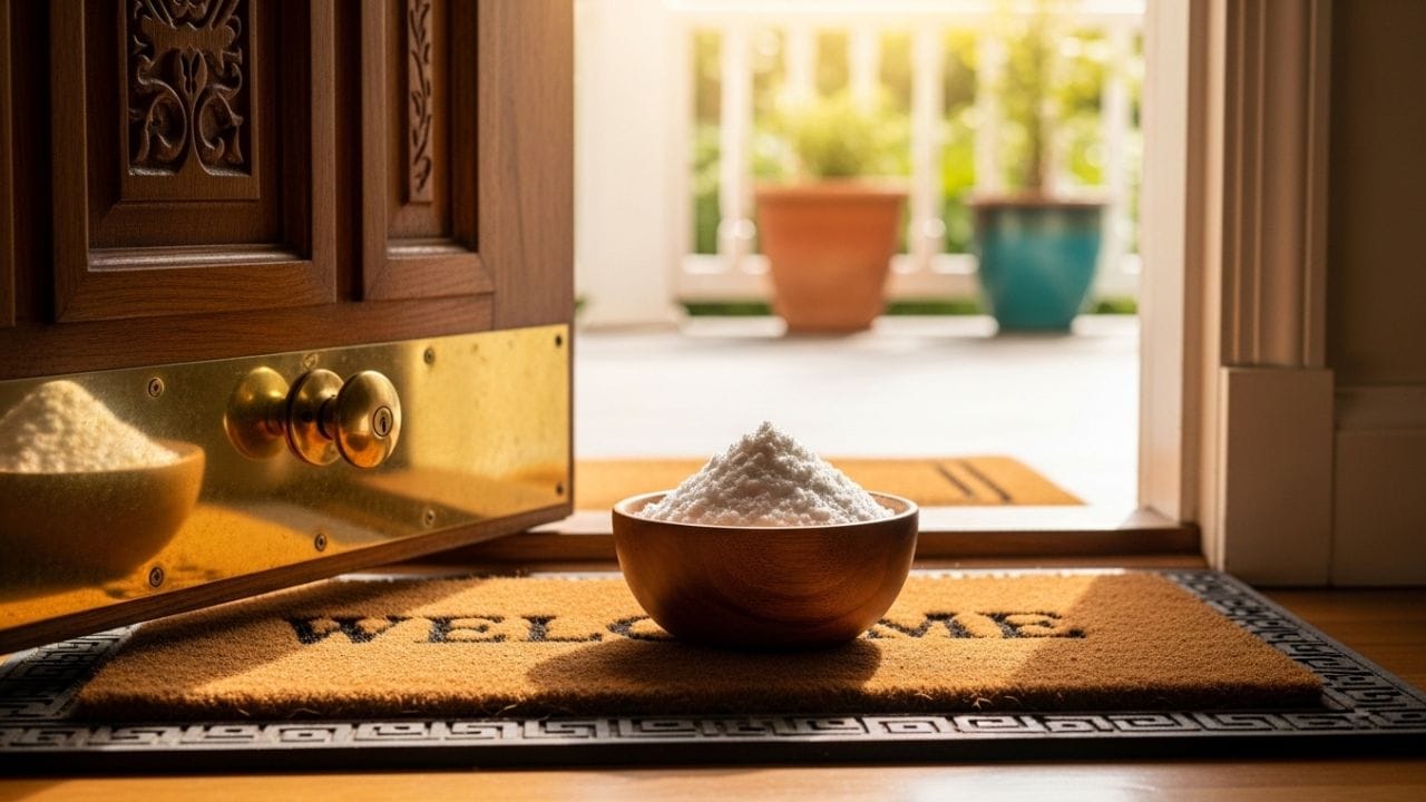 ફટકડી વાતાવરણ શુદ્ધ કરે છે :  ફટકડી એન્ટિસેપ્ટિક ગુણધર્મો અશુદ્ધિઓને ઓગાળીને હવાને શુદ્ધ કરવાનું કામ કરે છે, જ્યારે આધ્યાત્મિક રીતે, તે ખરાબ સપના અથવા બીમારીઓને દૂર કરવામાં મદદ કરે છે જે દરવાજામાંથી પ્રવેશવાનો પ્રયાસ કરી શકે છે. (ફોટો ક્રેડિટ-Whisk AI)