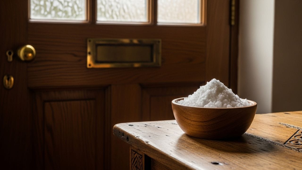 ફટકડી વાસ્તુ દોષને સુધારવામાં મદદ કરે : મુખ્ય પ્રવેશદ્વાર પર ફટકડી રાખવાથી સૂક્ષ્મ વાસ્તુ દોષ કે વાસ્તુ ખામીઓ સુધારવામાં મદદ મળી કરે છે, જેનાથી શનિ જેવા ગ્રહોના જ્યોતિષીય પ્રભાવોને સંતુલિત કરી શકાય છે. (ફોટો ક્રેડિટ-Whisk AI)