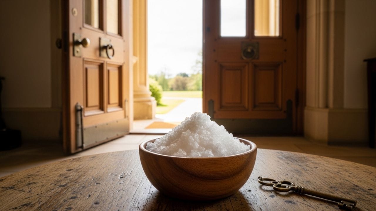 તેમાં કોઈ શંકા નથી કે મુખ્ય પ્રવેશદ્વાર ઘરના ઉર્જા કેન્દ્ર તરીકે કામ કરે છે; આ પ્રવેશદ્વારની જાળવણી અને સંભાળ રાખવાથી ઘરમાં શાંતિ અને સકારાત્મકતાનું વાતાવરણ બને છે. વાસ્તુ શાસ્ત્ર અનુસાર, મુખ્ય પ્રવેશદ્વાર પર ફટકડી મુકવાથી ઘણા લાભ થાય છે. ચાલો જાણીએ વાસ્તુ શાસ્ત્ર તેના પર શું કહે છે. (ફોટો ક્રેડિટ-Whisk AI)