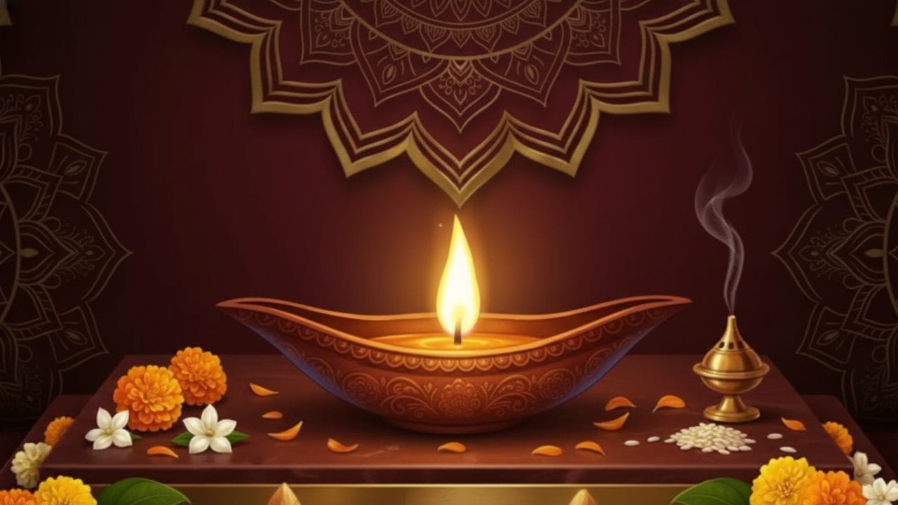 ગોળ વાટ  એટલે કે ઉભી વાટ સ્થિરતા અને માનસિક શાંતિ વધારવા માટે પ્રગટાવવામાં આવે છે. ભગવાન વિષ્ણુ, ભગવાન શિવ અથવા ભગવાન હનુમાન સમક્ષ ગોળ વાટ સાથે દીવો પ્રગટાવવો ખૂબ જ ફાયદાકારક માનવામાં આવે છે.(ફોટો ક્રેડિટ-AI Whisk)