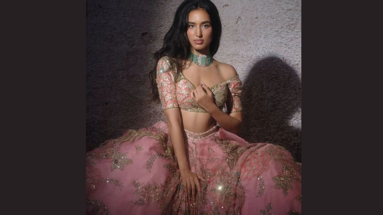 ફેસ્ટિવ લુક માટે મહિકાનો ગુલાબી લહેંગો પરફેક્ટ ઇન્સ્પિરેશન બની શકે છે. હાથથી બનાવેલ કામવાળો લહેંગો અને મેચિંગ બ્લાઉઝ સાથે તેણે લીલા રંગનો ચોકર સેટ પહેર્યો છે, જે તેના લુકને વધુ આકર્ષક બનાવે છે.