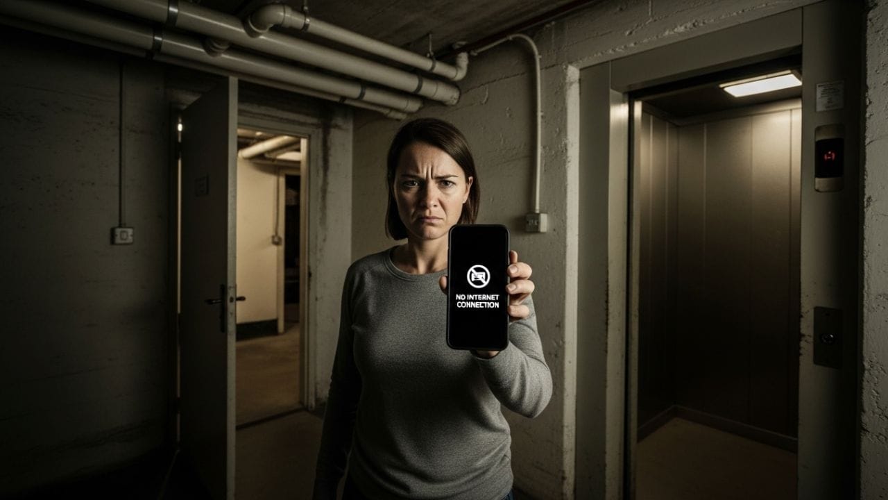 મોબાઇલ નેટવર્ક ટાવર્સ દ્વારા પ્રસારિત થતા સિગ્નલો પર આધાર રાખે છે. આથી બેઝમેન્ટ જમીનની નીચે હોવાથી, ટાવરથી તેના અંતર અને નેટવર્ક વચ્ચે ઘણા અવરોધો વધે છે, અને જમીનની નીચે નેટવર્કની ફ્રીક્વન્સીને પહોંચવામાં સમય લાગે છે તો ઘણીવાર અવરોધોના કારણે પહોંચી પણ શકતા નથી , જેના પરિણામે બેઝમેન્ટમાં નેટવર્ક આવતુ નથી . (ફોટો ક્રેડિટ-Whisk AI)