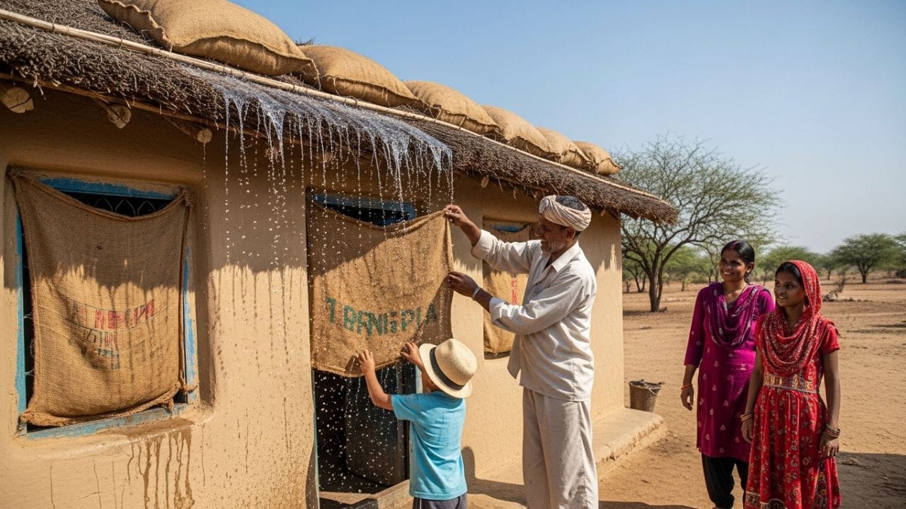 કંતાનના કોથળાનો દેશી જુગાડ: આ સૌથી સસ્તો અને અસરકારક રસ્તો છે. રાત્રે શાંતિથી ઊંઘવા માટે સાંજની સમયે છત પર કંતાન (જૂટ) ના કોથળા બિછાવી દો અને તેના પર થોડું પાણી છાંટો. આનાથી છતની અંદર રહેલી ગરમી શાંત થઈ જશે અને આખી રાત રૂમ એસી જેવો ઠંડો રહેશે.