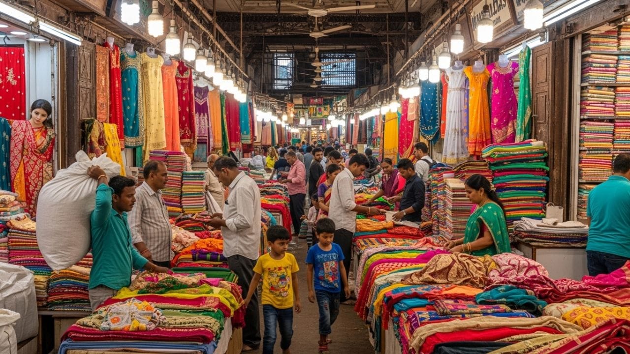 મંગળદાસ માર્કેટ, મુંબઈ: મુંબઈનું આ બજાર કોટન, સિલ્ક અને શિફોન જેવા કાપડ માટે જાણીતું છે. જો તમારે લગ્ન પ્રસંગ માટે ભારે એમ્બ્રોઈડરીવાળી કુર્તીઓ કે લહેંગા જોઈએ છે, તો આ માર્કેટ તમને નિરાશ નહીં કરે. અહીં કાપડ લઈને તરત જ સિલાઈ કરી આપતા ટેલર્સ પણ ઉપલબ્ધ છે. ખાસિયત: લગ્ન પ્રસંગના ડ્રેસ અને ફેબ્રિક માટે પ્રખ્યાત. સમય: સવારે 10 થી રાત્રે 8 (રવિવારે બંધ).