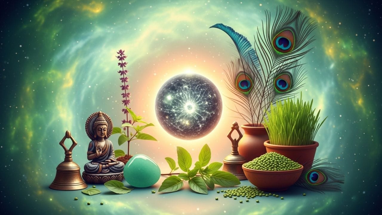 બુધ માટે: અઘેડો (અપામાર્ગ): બુધ ગ્રહ બુદ્ધિ અને વેપાર કુશળતાનું પ્રતિનિધિત્વ કરે છે. ખાસ કરીને વિદ્યાર્થીઓ અને વેપારીઓ માટે અઘેડાનો છોડ શુભ ગણાય છે. તે નિર્ણય લેવાની ક્ષમતામાં સુધારો કરે છે.