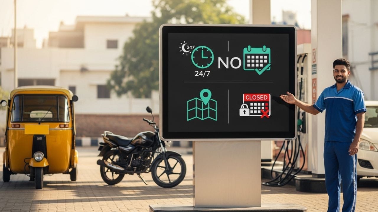 પંપ ક્યારે ખુલશે અને ક્યારે બંધ થશે, તેની વિગતવાર માહિતી આપતું બોર્ડ ત્યાં હોવું જ જોઈએ. આ પારદર્શિતા રાખવી એ પંપ સંચાલકની ફરજ છે જેથી ગ્રાહકો હેરાન ન થાય.