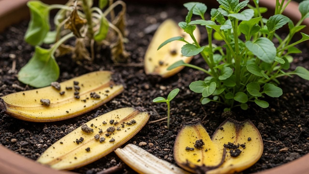 ફ્લાવરિંગ અને ફ્રૂટિંગમાં જબરદસ્ત સુધારો: કેળાની છાલનો પાવડર ફૂલો ખીલવા અને ફળોના વિકાસ માટે સૌથી અસરકારક માનવામાં આવે છે. તેમાં રહેલું ફોસ્ફરસ ફૂલોને ખીલવામાં મદદ કરે છે અને પોટેશિયમ ફળોના સ્વાદ અને કદમાં સુધારો કરે છે. તેના ઉપયોગથી ફૂલોનો રંગ ઘાટો અને ચમકદાર બને છે.