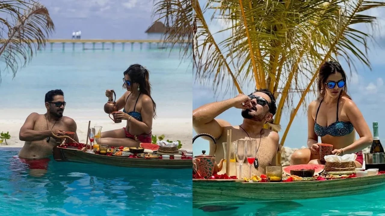 ટીવી અભિનેત્રી Rubina Dilaik હાલમાં Maldivesમાં પોતાના પરિવાર સાથે વેકેશન માણી રહી છે. તેણે સોશિયલ મીડિયા પર કેટલીક સુંદર તસવીરો શેર કરી છે, જેમાં તે પોતાના પતિ Abhinav Shukla અને પુત્રીઓ સાથે ખુશીના પળો પસાર કરતી નજરે પડે છે.