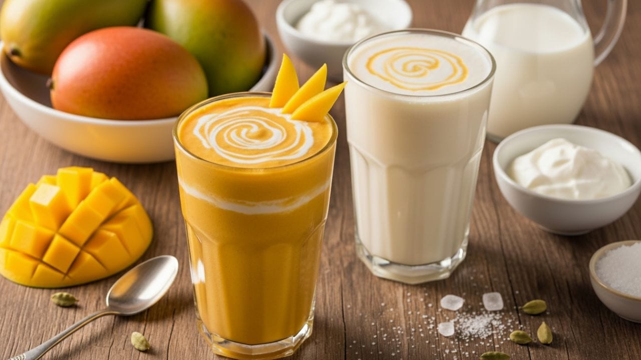 પંજાબી પરંપરાનું સૌથી લોકપ્રિય પીણું છે લસ્સી. દહીંને ફેંટીને તેમાં ખાંડ અથવા મીઠું ઉમેરવામાં આવે છે. મીઠી લસ્સી શરીરને તરત એનર્જી આપે છે જ્યારે સોલ્ટેડ લસ્સી પાચન માટે ઉત્તમ માનવામાં આવે છે. ગરમીમાં આ પીણું શરીરને અંદરથી ઠંડક આપે છે. (Image Credit Source: AI Generated)