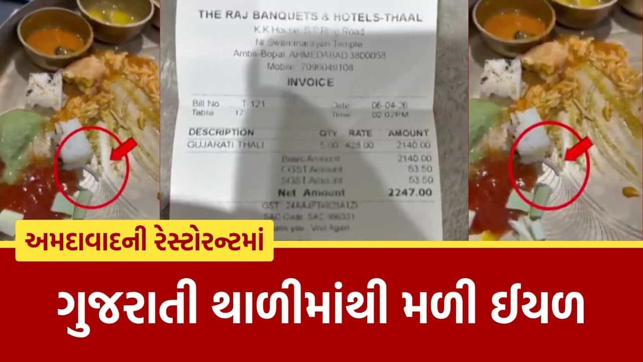 Breaking News : અમદાવાદની આ રેસ્ટોરન્ટની ગુજરાતી થાળીમાંથી મળી ઈયળ, જુઓ Video