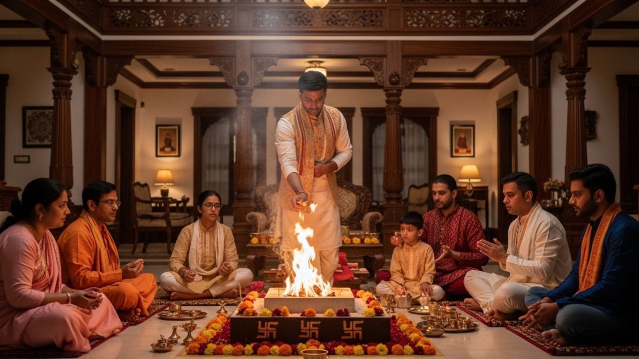 2. ઉર્જા પરિપથ : હવન દરમિયાન, મંત્રોનો જાપ અને અગ્નિની શુદ્ધતા એક ખાસ 'ઉર્જા પરિપથ' બનાવે છે. તેને ઇલેક્ટ્રિક સર્કિટની જેમ વિચારો. જ્યારે તમે મંત્રોના જાપ દરમિયાન બેસો છો, ત્યારે તે ઊર્જા તમારા શરીરમાં અને ઘરના વાતાવરણમાં વહે છે. વચ્ચેથી ઉઠવાથી તે ઊર્જા પ્રવાહમાં વિક્ષેપ પડે છે.

