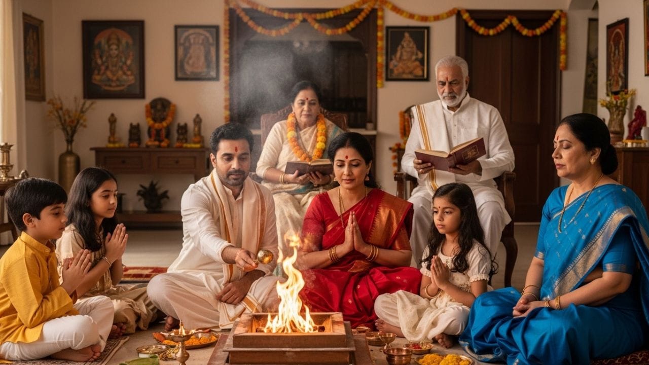 કર્મકાંડ ભાસ્કરમાં પણ લખ્યું છે કે પૂજા દરમિયાન વચ્ચે ઉઠવાથી 'અપૂર્ણા દોષ' થાય છે જે ઘરમાં સંઘર્ષની પરિસ્થિતિ પેદા કરી શકે છે.
 (All Image- WhiskAI)