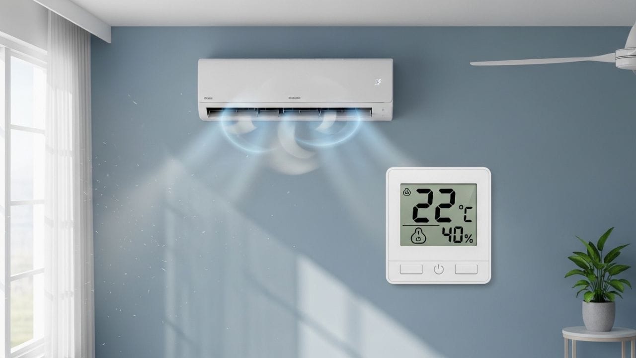 ભેજવાળા વાતાવરણમાં એસી હવામાં રહેલી ભેજ કાઢવા માટે સતત કામ કરતું રહે છે, જેને ડિહ્યુમિડિફિકેશન કહેવામાં આવે છે. આ પ્રક્રિયામાં એસીને ફક્ત ઠંડક જ આપવી નથી, પણ હવામાં રહેલા પાણીના કણોને પણ દૂર કરવા પડે છે, તેથી વધુ ઉર્જા ખર્ચાય છે. આ કારણસર, તાપમાન થોડું ઓછું હોવા છતાં પણ એસી વધુ વીજળી વાપરે છે અને તમારું બિલ વધે છે. ( Credits: AI Generated )