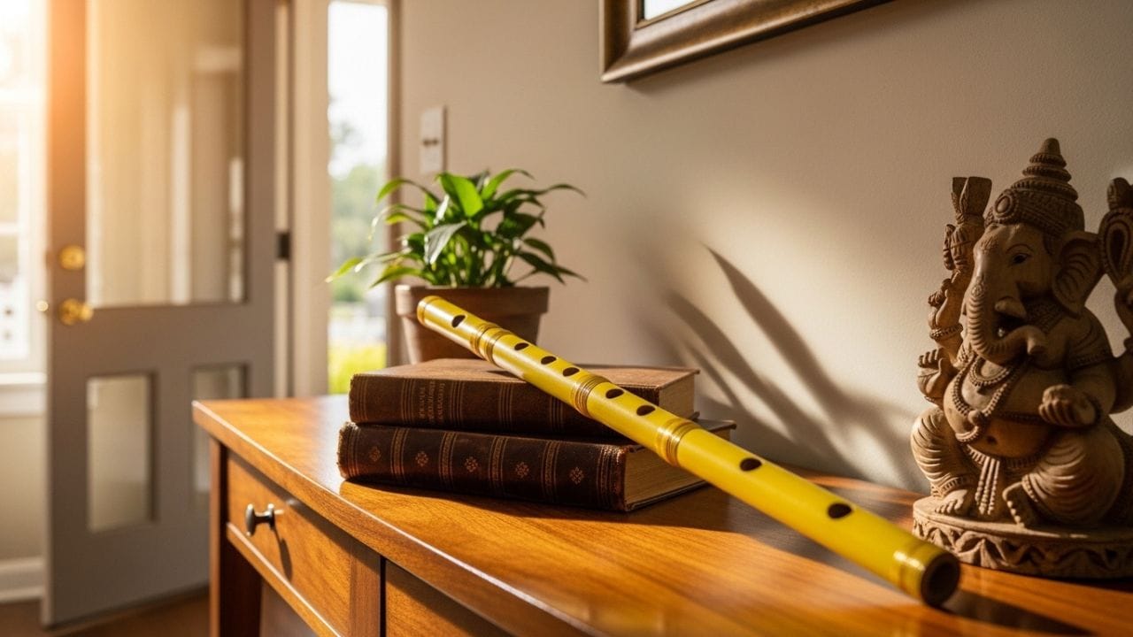 પતિ-પત્ની વચ્ચે વારંવાર મતભેદ કે ઝઘડા થતા હોય, તો વાંસળીનો આ ઉપાય ઉપયોગી માનવામાં આવે છે. જો સંબંધોમાં દુરાવ આવી ગયો હોય, તો બેડરૂમમાં બે વાંસળીઓને ક્રોસ આકારમાં અને નીચેની દિશામાં રાખવાની સલાહ આપવામાં આવે છે. માન્યતા મુજબ, આ રીતે રાખવાથી સંબંધોમાં પ્રેમ વધે છે અને મતભેદ ધીમે ધીમે ઓછા થાય છે. ( Credits: AI Generated )