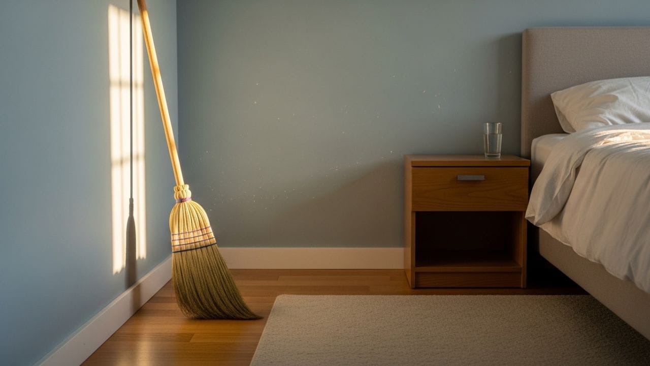 શાસ્ત્રો જણાવે છે કે બેડરૂમમાં સાવરણી રાખવી અશુભ માનવામાં આવે છે. મોટાભાગના લોકો તેને બેડરૂમમાં પલંગની નીચે રાખે છે. વાસ્તવમાં, બેડરૂમ એક એવી જગ્યા છે જે ખૂબ જ સકારાત્મક ઉર્જાથી ભરેલી હોય છે. આ જગ્યામાં સાવરણી દાખલ થતાં જ, રૂમનું ઉર્જા સંતુલન સંપૂર્ણપણે ખોરવાઈ જાય છે. (ફોટો ક્રેડિટ-AI Whisk)