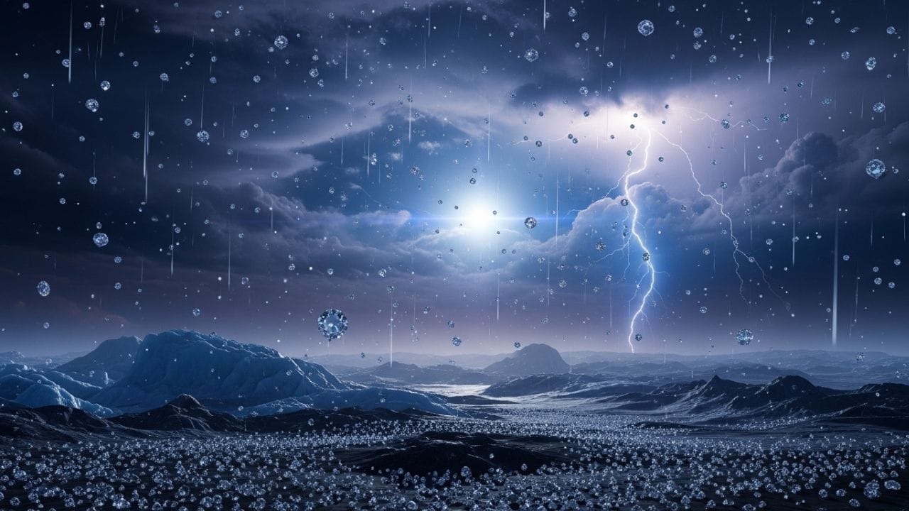 વૈજ્ઞાનિકોના મત મુજબ, આ પ્રક્રિયા આ બરફ જેવા વિશાળ ગ્રહોમાં સતત ચાલતી રહે છે. ત્યાં બનેલા હીરા પૃથ્વી પર મળતા હીરા કરતાં ઘણાં મોટા હોઈ શકે છે. આ કારણે આ ગ્રહો આપણા સૌરમંડળના સૌથી અજોડ અને રસપ્રદ સ્થળોમાં ગણાય છે. ( Credits: AI Generated )