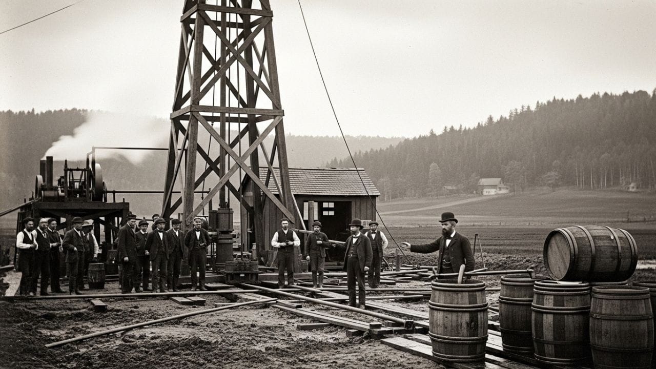 એ જ રીતે, અમેરિકા પહેલાં 1858માં કેનેડાના ઓન્ટારિયોના ઓઇલ સ્પ્રિંગ્સ વિસ્તારમાં જેમ્સ મિલર વિલિયમ્સે વ્યાપારી રીતે તેલ કાઢ્યું હતું. ઘણા ઇતિહાસકારો આ ઘટનાને ઉત્તર અમેરિકામાં તેલ ઉદ્યોગની શરૂઆત તરીકે માને છે. ( Credits: AI Generated )