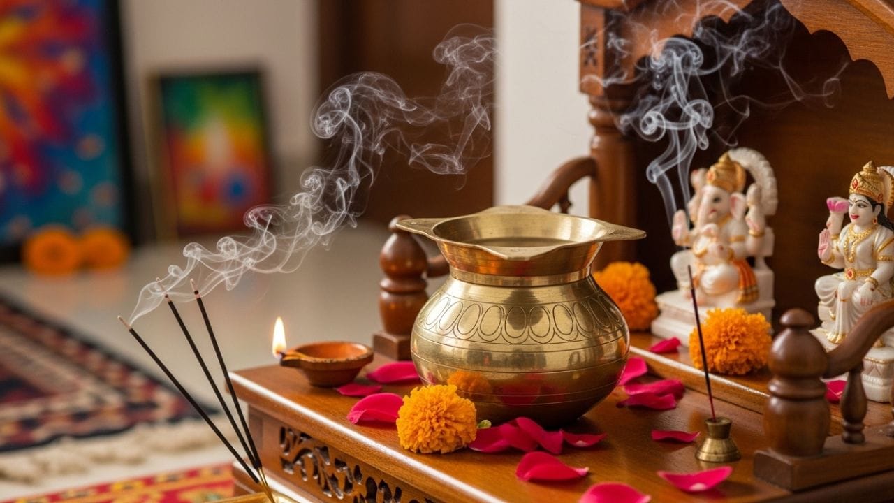 ઘણા લોકો પ્લાસ્ટિકની બોટલમાં ભરીને તેને રાખે છે, પણ ગંગાજળ હંમેશા ધાતુના બનેલા વાસણમાં સંગ્રહિત કરવું જોઈએ. આમ કરવાથી તેની અંતર્ગત શુદ્ધતા અને પવિત્રતા જાળવવામાં મદદ મળે છે. જો શક્ય હોય તો, પિત્તળ અથવા તાંબાના બનેલા વાસણમાં ગંગાજળ સંગ્રહિત કરવું શ્રેષ્ઠ છે. (ફોટો ક્રેડટ- Whisk AI)