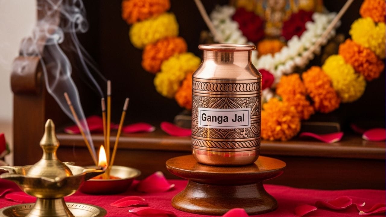 ગંગાજળ વિશે એવી પણ વ્યાપક માન્યતા છે કે જો તમે તેની થોડી માત્રા પણ સામાન્ય શુદ્ધ પાણીમાં ભેળવી દો છો, તો પાણીનો આખો જથ્થો ગંગાજળમાં પરિવર્તિત થઈ જાય છે. જો તમે શ્રાવણ મહિનામાં ભગવાન શિવને સમર્પિત આધ્યાત્મિક સાધના કરી રહ્યા છો, તો તમારે તમારી પૂજામાં ગંગાજળનો ઉપયોગ કરવો જોઈએ. (ફોટો ક્રેડટ- Whisk AI)