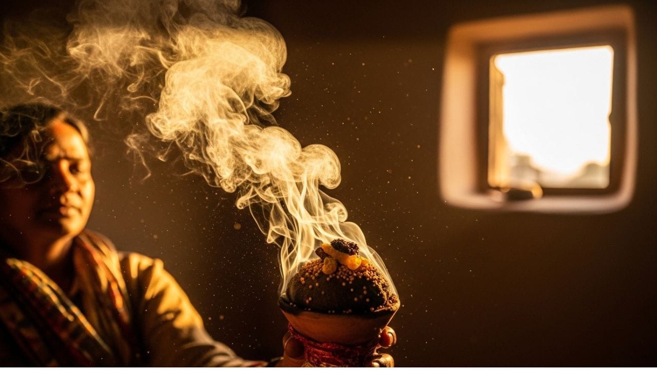 આ ઉપાય માટે વધારે સામગ્રીની જરૂર નથી. થોડું ગૂગળ, પીળી સરસવ અને ગાયના છાણની ખોળ લઈ સૂર્યાસ્ત સમયે સળગાવો અને તેનો ધુમાડો આખા ઘરમાં ફેલાવો. આ કામ માટે ગુરુવાર અથવા શનિવાર શ્રેષ્ઠ માનવામાં આવે છે. ધ્યાન રાખો કે ધુમાડો દરેક ખૂણે પહોંચે. સાથે સાથે ‘ૐ નમઃ શિવાય’ અથવા ‘ગાયત્રી મંત્ર’નો જાપ કરવાથી વધુ સકારાત્મક અસર મળે છે. ( Credits: AI Generated )