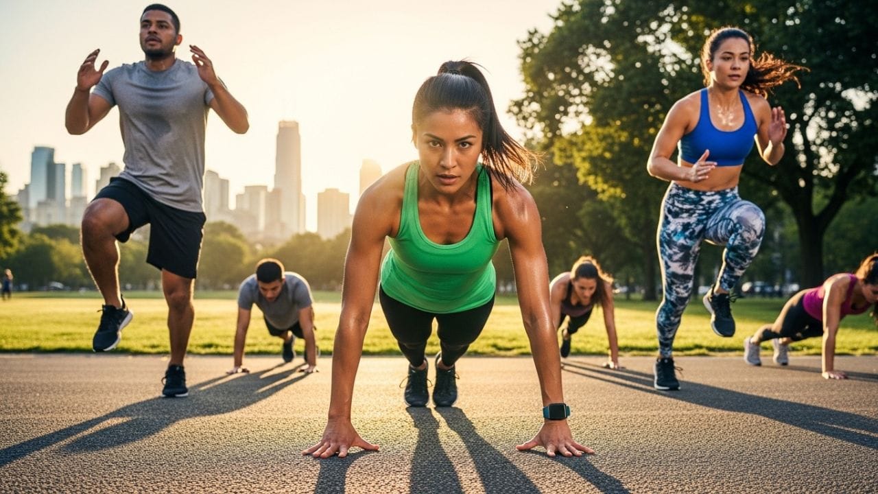 ઉચ્ચ તીવ્રતાવાળી અંતરાલ કસરત (HIIT) કેલરી ઝડપી બર્ન કરવા માટે ખૂબ અસરકારક છે. તેમાં હાઈ નીસ, જમ્પિંગ જેક્સ જેવી ઝડપી મૂવમેન્ટ્સ સામેલ હોય છે, જે મેટાબોલિઝમ વધારે છે અને વજન ઝડપથી ઘટાડવામાં મદદ કરે છે. શરૂઆતમાં 5 મિનિટ વોર્મ-અપ કરો, પછી 20 સેકન્ડ માટે સ્ક્વોટ્સ અથવા માઉન્ટેન ક્લાઇમ્બર્સ કરો અને ત્યારબાદ 10 સેકન્ડ આરામ લો. આ પ્રક્રિયા 4 રાઉન્ડ સુધી દોહરાવો. ( Credits: AI Generated )