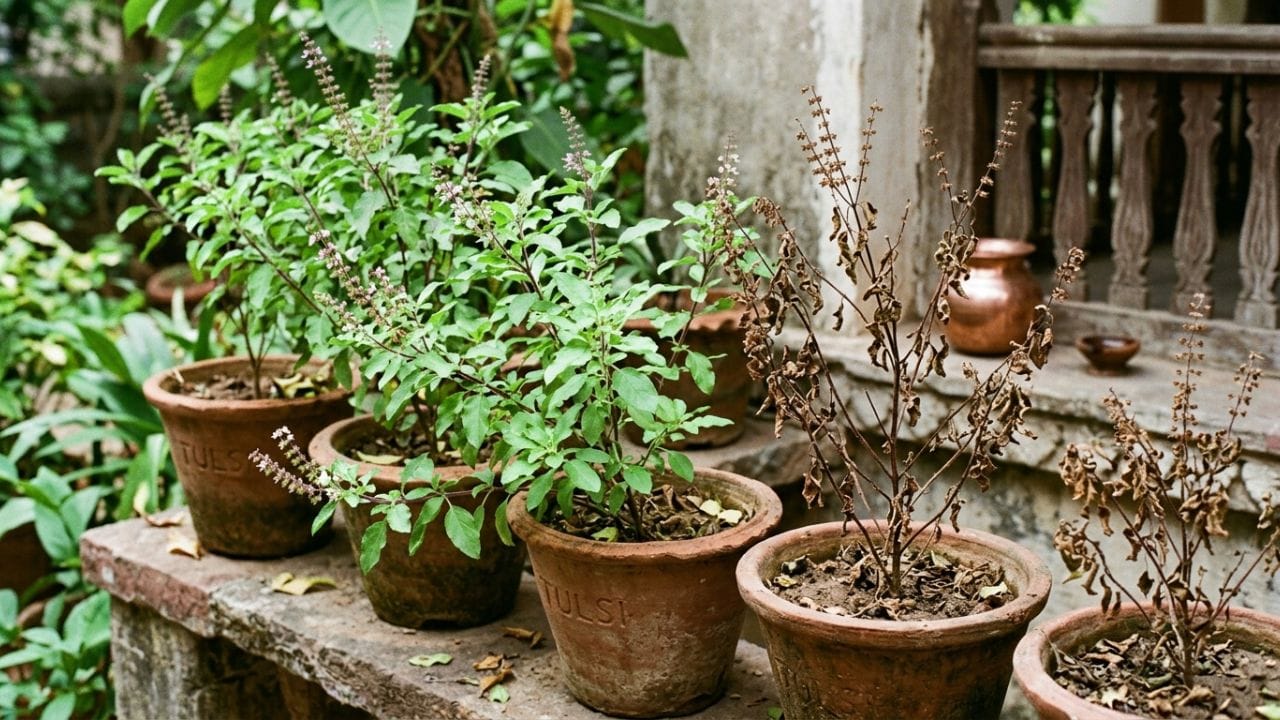 ભારતીય ઘરોમાં તુલસીનો છોડ માત્ર એક છોડ નથી પરંતુ આસ્થા અને સકારાત્મક ઊર્જાનું પ્રતીક માનવામાં આવે છે. સવાર-સાંજની પૂજા હોય કે ઘરની શુદ્ધ હવા, તુલસી દરેક સ્વરૂપમાં મહત્વપૂર્ણ છે. હવે આ બધા વચ્ચે અવારનવાર લોકો ફરિયાદ કરે છે કે, અચાનક તુલસીના પાંદડા પર નાના-નાના જીવડાં, સફેદ જાળાં અથવા ચીકણા ડાઘ દેખાવા લાગે છે. એવામાં જો સમયસર ધ્યાન આપવામાં ન આવે તો આખો છોડ સુકાઈ પણ શકે છે. સારી વાત એ છે કે, કેટલાક સરળ ઘરેલું ઉપાયો અપનાવીને તુલસીને ફરીથી સ્વસ્થ બનાવી શકાય છે.