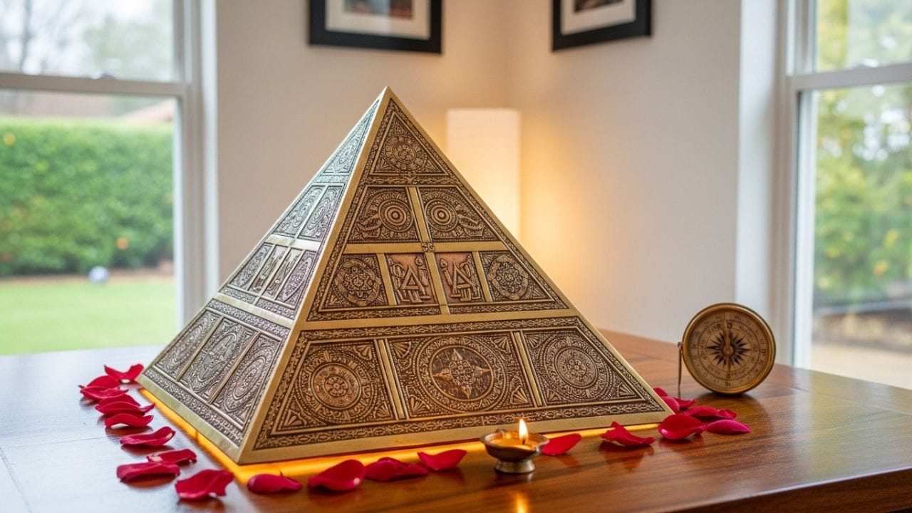 વાસ્તુ પ્રમાણે દિશાઓનું ખાસ મહત્વ છે. ઘરમાં શાંતિ માટે ઉત્તર-પૂર્વ ખૂણામાં પિરામિડ રાખવું શુભ માનવામાં આવે છે, જે સકારાત્મક ઊર્જા વધારવામાં મદદ કરે છે. જો મુખ્ય દરવાજો યોગ્ય દિશામાં ન હોય, તો તેના ઉપર પિરામિડ મૂકવાથી નકારાત્મક અસર ઓછી થઈ શકે છે. દક્ષિણ-પશ્ચિમમાં પિરામિડ રાખવાથી કામમાં સ્થિરતા મળે છે અને દક્ષિણ દિશામાં ધાતુનો પિરામિડ રાખવાથી આર્થિક સ્થિતિ સુધારવામાં મદદ મળે છે. તેથી, પિરામિડ મૂકતા પહેલા દિશા ધ્યાનમાં લેવી જરૂરી છે. ( Credits: AI Generated )