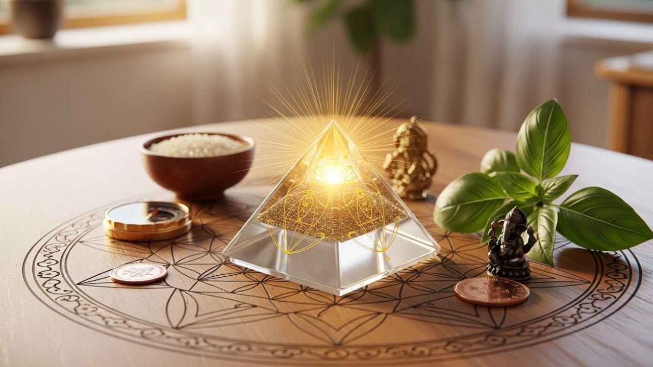 વાસ્તુ મુજબ પિરામિડને લાભદાયક માનવામાં આવે છે. એવું કહેવાય છે કે તે ઘરની નકારાત્મક ઊર્જા ઘટાડવામાં મદદ કરે છે અને વાતાવરણ હળવું બનાવે છે. વ્યવસાય કે પૈસાથી જોડાયેલા સ્થળે પિરામિડ રાખવાથી આવકમાં સુધારો અને ખર્ચમાં નિયંત્રણ આવી શકે છે. બાળકોના અભ્યાસ સ્થળે રાખવાથી ધ્યાન અને યાદશક્તિ વધે છે. ઉપરાંત, તે તણાવ ઘટાડીને પરિવારના સંબંધોને મજબૂત બનાવે છે અને ઘરમાં શાંતિ અને સુખ જાળવવામાં મદદરૂપ બને છે. ( Credits: AI Generated )