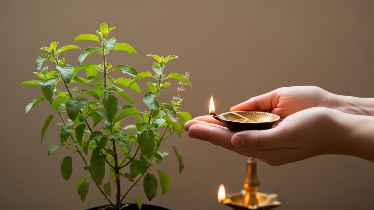 સવાર અને સાંજ તુલસીના છોડની સાચવણી કરવી જરૂરી માનવામાં આવે છે. સાંજના સમયે તુલસી પાસે દીવો પ્રગટાવવો શુભ ગણાય છે. પરંતુ સૂર્યાસ્ત પછી તુલસીના પાનને સ્પર્શ કરવો કે તેને પાણી આપવું યોગ્ય નથી. સાથે જ તુલસીના આસપાસ સ્વચ્છતા રાખવી પણ મહત્વપૂર્ણ છે, નહીં તો નકારાત્મક અસર પડી શકે છે. ( નોંધ :ટીવી9 કોઈ પણ પ્રકારે અંધશ્રદ્ધાને પ્રોત્સાહન આપતુ નથી. આ અહેવાલ માત્ર ધાર્મિક માન્યતા અને લોકોમાં પ્રચલિત માન્યતા, રીત રિવાજને આધારે રજૂ કરવામાં આવેલ છે. ) ( Credits: AI Generated )