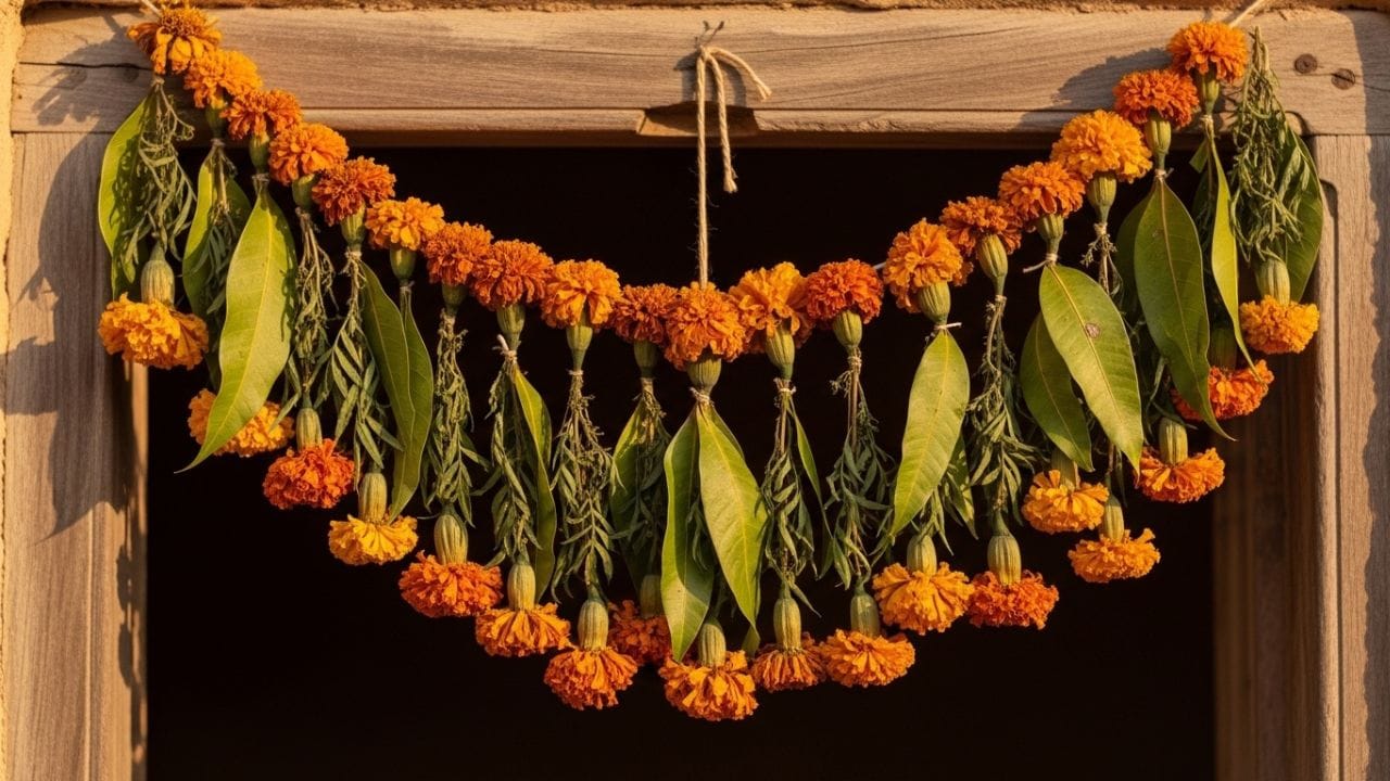 જ્યારે તોરણના પાંદડા સુકાઈને ભૂરા અને બેજાન દેખાવા લાગે, ત્યારે તેમને તરત જ મંદિરમાંથી દૂર કરી દેવા જોઈએ. નહિતર તે ઘરમાં નકારાત્મક ઊર્જા વધારવાનું કારણ બની શકે છે, એટલે તેની સમયસર સંભાળ રાખવી જરૂરી છે. વાસ્તુ મુજબ, દરવાજા પર સુકાયેલા પાંદડા રાખવાથી વાસ્તુ દોષો ઊભા થઈ શકે છે, જે ઘરના સભ્યોના કામમાં અડચણો લાવે છે અને ઘરમાં તણાવ અથવા મતભેદનું વાતાવરણ ઉભું કરી શકે છે. ( Credits: AI Generated )