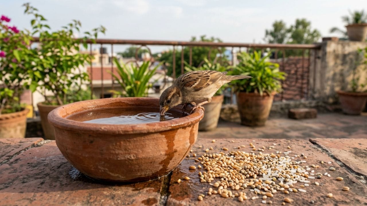 પક્ષીઓ અને અન્ય જીવો માટે ગરમીનો સીઝન મુશ્કેલ હોય છે. આવા સમયે પક્ષીઓ માટે પાણી અને ખોરાક પૂરો પાડવો એક પ્રશંસનીય કાર્ય હોય છે. સનાતન ધર્મમાં પશુ-પંખીઓની સેવા કરવાથી પણ પુણ્ય પ્રાપ્ત થાય છે.