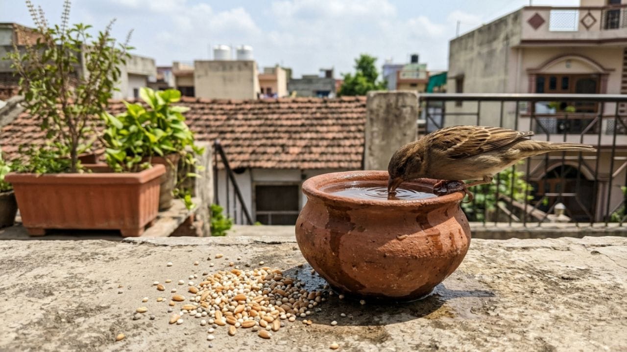 જ્યોતિષ માન્યતાઓ અનુસાર, પક્ષીઓ માટે પાણી અને ખોરાક ઉત્તર-પૂર્વ દિશામાં, ટેરેસ અથવા બાલ્કની પર સુરક્ષિત જગ્યાએ રાખવો શુભ છે. એવું કહેવાય છે કે આમ કરવાથી સકારાત્મક ઉર્જાનું પરિભ્રમણ થાય છે અને જીવનમાં અવરોધો ઓછા થાય છે.