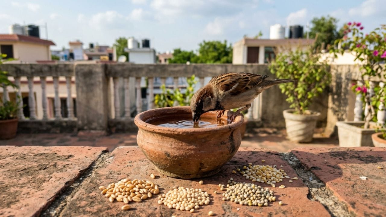 ધાર્મિક અને પરંપરાગત માન્યતાઓમાં માટીના વાસણો સૌથી યોગ્ય માનવામાં આવે છે. તેમાં રહેલું પાણી લાંબા સમય સુધી ઠંડુ રહે છે. જેનાથી પક્ષીઓને ગરમીથી રાહત મળે છે. ધાતુના વાસણોનો પણ ઉપયોગ કરી શકાય છે પરંતુ પ્લાસ્ટિકના વાસણો ટાળવા જોઈએ.
