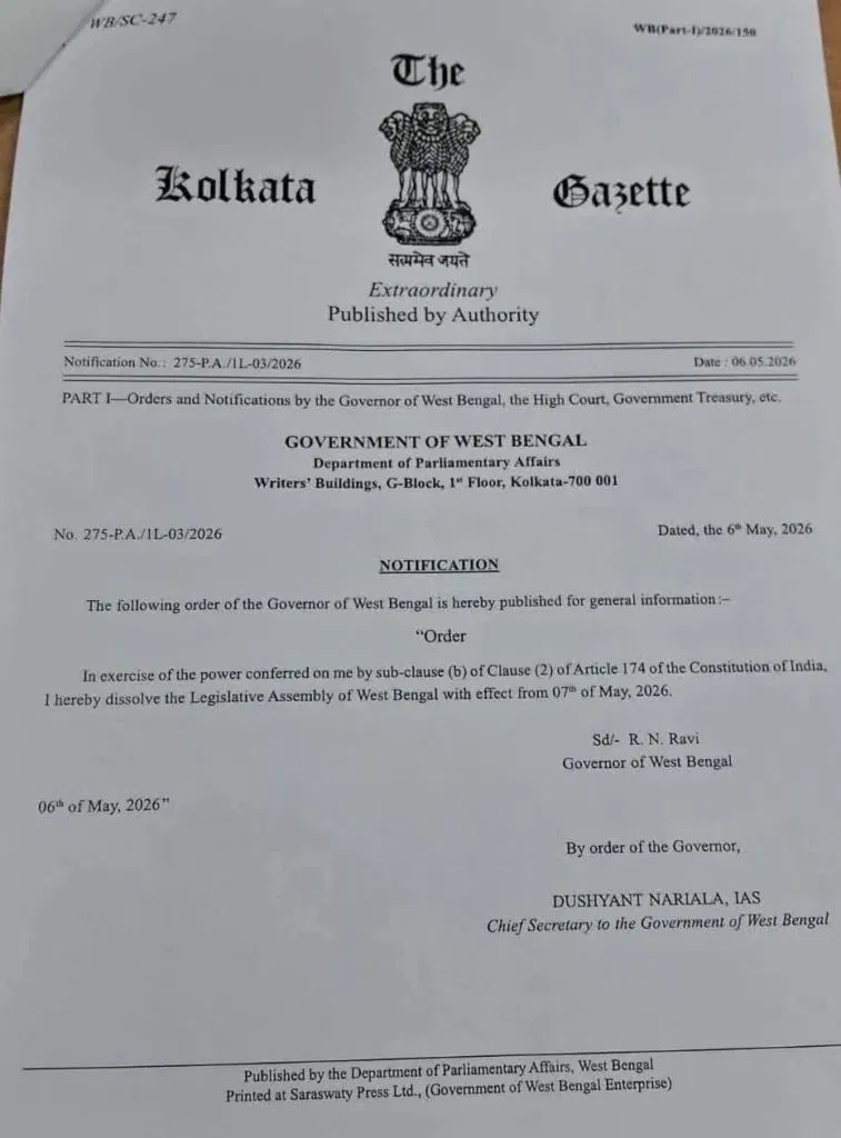 Governor's Ordinance Dissolving Assembly