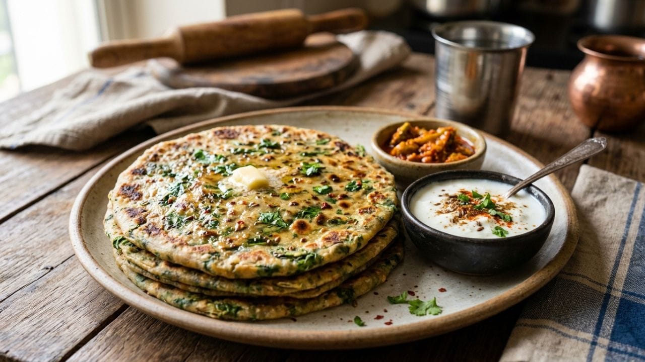પાલક-કોથમીર પરાઠા (Palak-Kothmir Paratha) : ભલે ઉનાળામાં મેથી ન ખાવી જોઈએ (કારણ કે તેની તાસીર ગરમ હોય છે), પણ પાલક અને કોથમીરનો ઉપયોગ ચોક્કસ કરી શકાય. પાલકમાંથી ભરપૂર આયર્ન મળે છે અને કોથમીર પેટને ઠંડક આપે છે. બંનેની પ્યુરી બનાવીને લોટમાં મિક્સ કરવાથી લીલાછમ અને હેલ્ધી પરાઠા તૈયાર થાય છે.