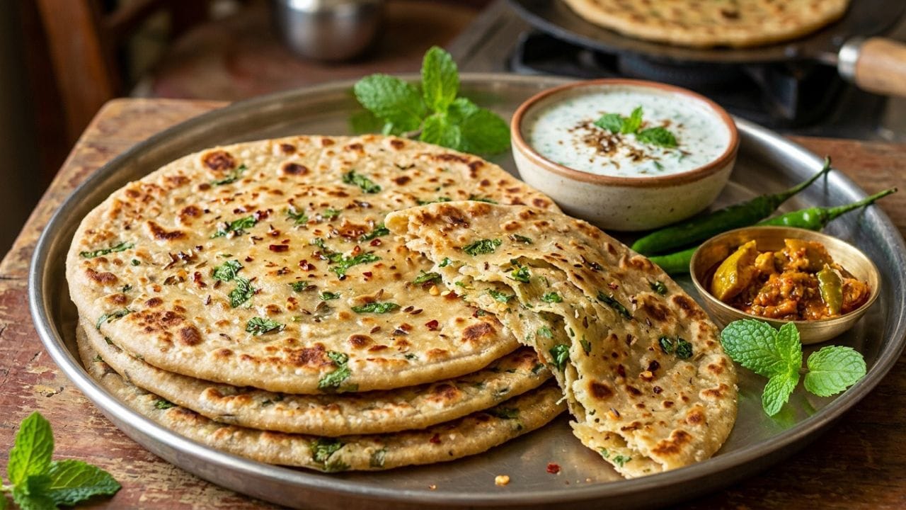 ફુદીના પરાઠા (Pudina Paratha) : ઉનાળામાં ફુદીનો શરીર માટે વરદાન સમાન છે, કારણ કે તેની પ્રકૃતિ ઠંડી હોય છે. ઘઉંના લોટમાં ફુદીનાના પાનની પેસ્ટ અથવા સૂકો પાવડર, લીલા ધાણા અને હળવા મસાલા ઉમેરીને આ પરાઠા બનાવી શકાય છે. તે સ્વાદમાં ખૂબ જ લાજવાબ લાગે છે અને ગરમીમાં પાચનતંત્ર (Digestion) ને એકદમ મજબૂત રાખે છે.