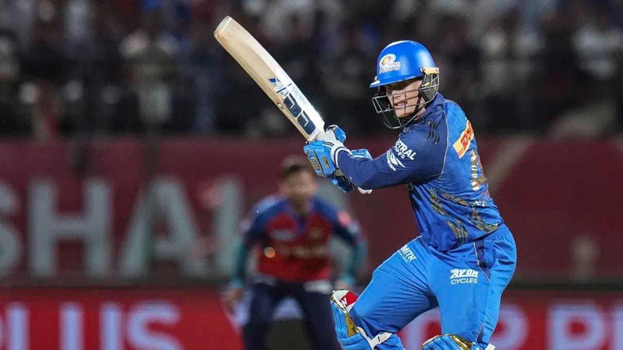 રાયન રિકેલ્ટને IPL 2026 માં KKR સામે 81 અને સનરાઇઝર્સ હૈદરાબાદ સામે 123 રન બનાવ્યા હતા. તેણે લખનૌ સામે 32 બોલમાં 83 રન પણ બનાવ્યા હતા. (PC: PTI)