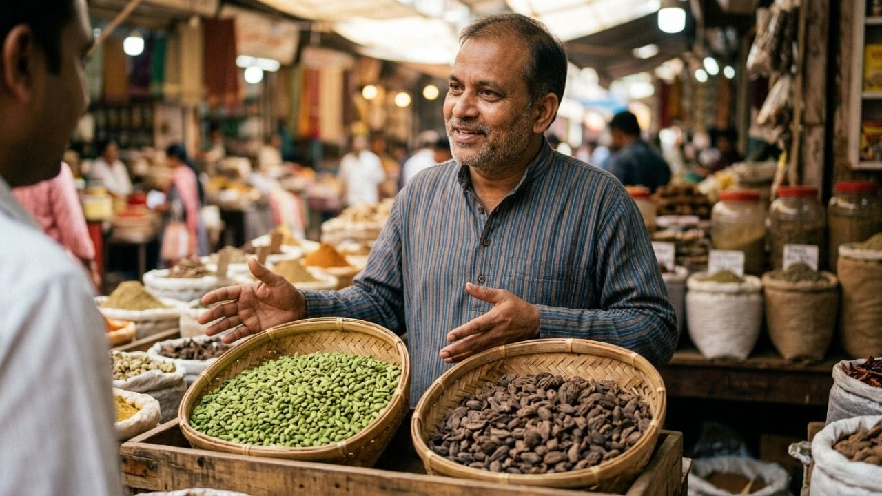 લીલી એલચી: આ એલચી તેની હળવી મીઠાશ અને મનમોહક સુગંધ માટે જાણીતી છે. આથી તેનો ઉપયોગ મુખ્યત્વે મીઠી વાનગીઓ જેવી કે ખીર, હલવો, વિવિધ મિઠાઈઓ અને દૂધવાળી ચાનો સ્વાદ વધારવા માટે કરવામાં આવે છે.