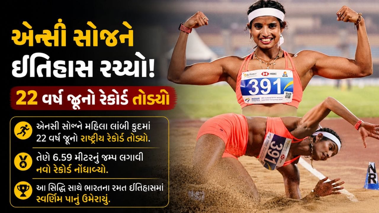 25 વર્ષની એન્સીએ મહિલાઓની લોન્ગ જમ્પમાં 6.88 મીટરની સાથે નવો નેશનલ રેકોર્ડ બનાવી ઈતિહાસ રચ્યો છે. તેમજ ગોલ્ડ મેડલ જીતવાની સાથે એશિયન ગેમ્સ માટે પણ ક્વોલિફાય કર્યું છે.