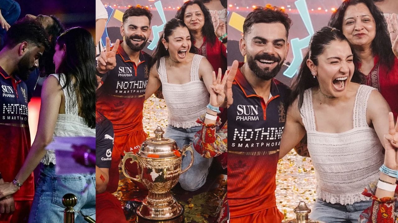 IPL 2026 ની ફાઇનલ મેચમાં, રોયલ ચેલેન્જર્સ બેંગ્લોર (RCB) એ ગુજરાત ટાઇટન્સ (GT) ને હરાવીને સતત બીજી વખત ટાઇટલ જીત્યું. આ ઐતિહાસિક વિજય પછી, જ્યારે આખું સ્ટેડિયમ ઉજવણીથી ગુંજી ઉઠ્યું, ત્યારે બોલિવૂડ અભિનેત્રી અને વિરાટ કોહલીની પત્ની, અનુષ્કા શર્મા સ્ટેન્ડમાં બેઠેલી એકદમ ખુશ થઈ ગઈ હતી. તેની ખુશીનો કોઈ પાર નહોતો. (ફોટો ક્રેડિટ-Google)