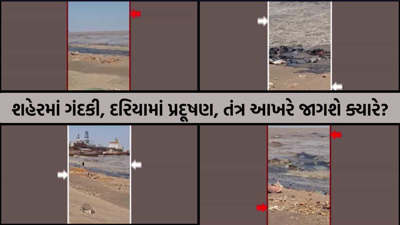 ભાવનગર: અલંગ દરિયામાં કાળું ઝેરી પ્રવાહી કોણે ઠલવ્યું? 30 કલાક બાદ પણ તંત્ર મૌન