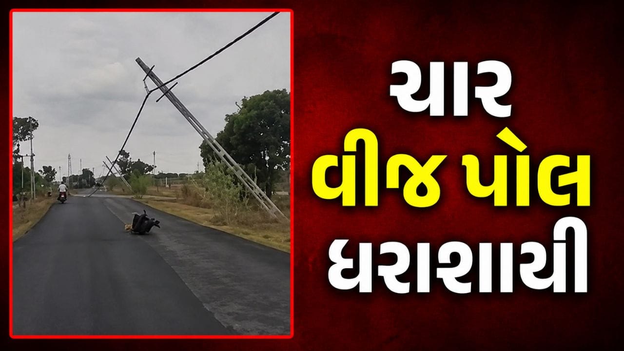 રાજકોટના સનાળી ગામે ભારે પવનથી ચાર વીજ પોલ ધરાશાયી, વીજ પુરવઠો ખોરવાયો રાજકોટના સનાળી ગામે ભારે પવનથી ચાર વીજ પોલ ધરાશાયી, વીજ પુરવઠો ખોરવાયો