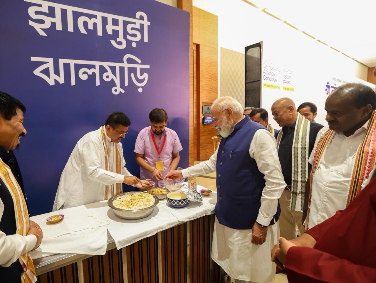 Leaders enjoyed the taste of Jhalmuri during the NDA meeting